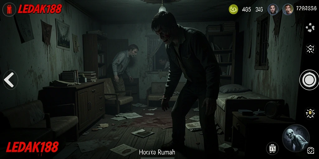 Screenshot utama LEDAK188 menampilkan suasana mencekam dalam permainan horor.