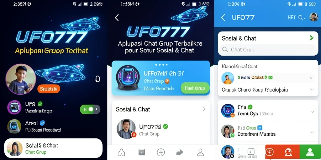 Tampilan antarmuka aplikasi UFO777 dengan fitur Chat Grup yang menarik.
